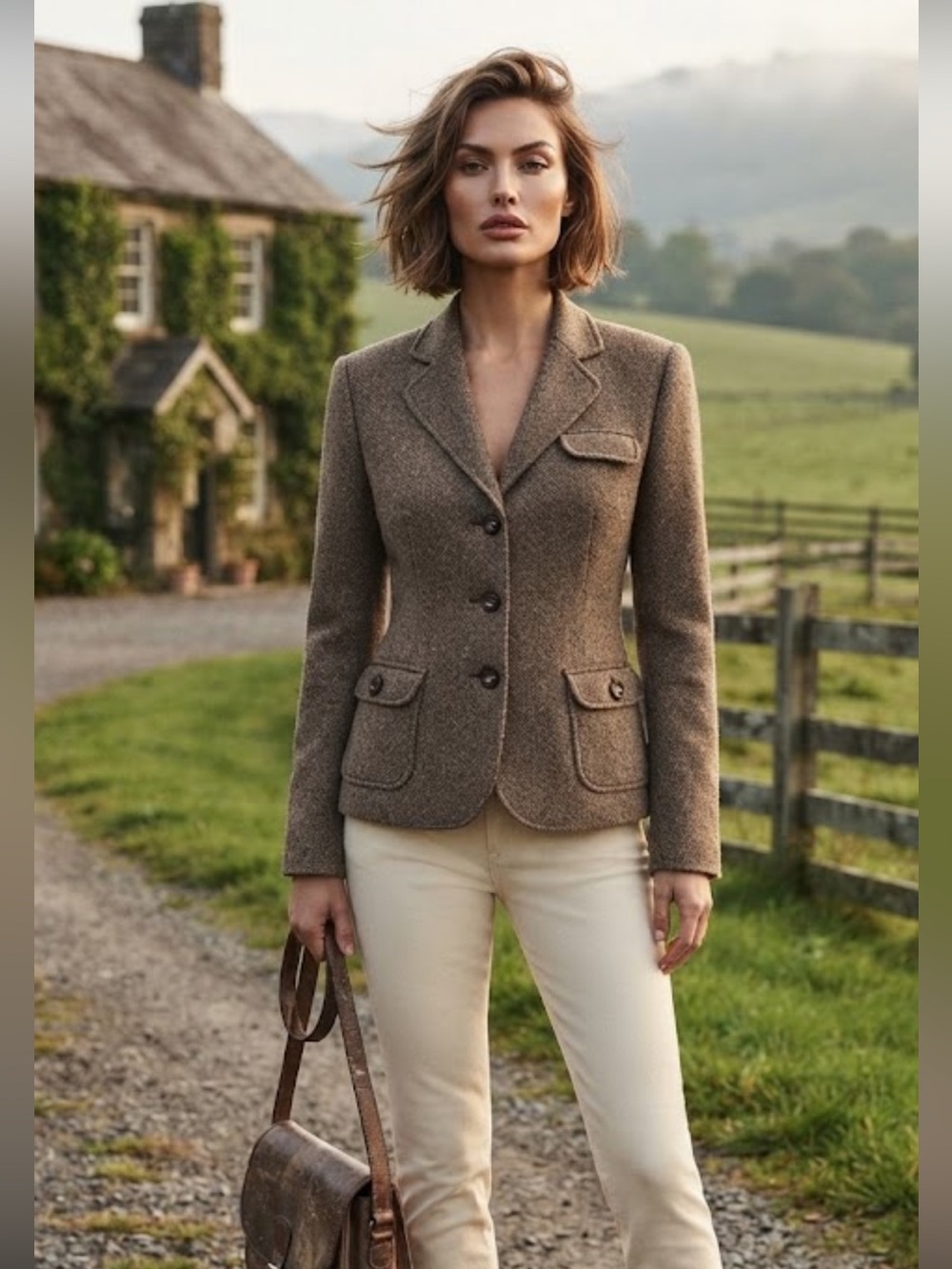 Banana Republic Brown Tweed Blazer Jacket Size 12 Classic Tailored Button Front
